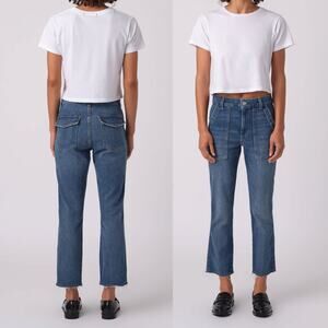 AMO Easy Army Trouser Jeans Graceful Wash Raw Hem Crop Size 27 Made in USA